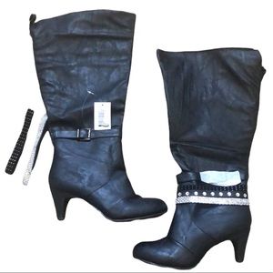Twisted+ Black Wrap Buckle Wide Calf Boot